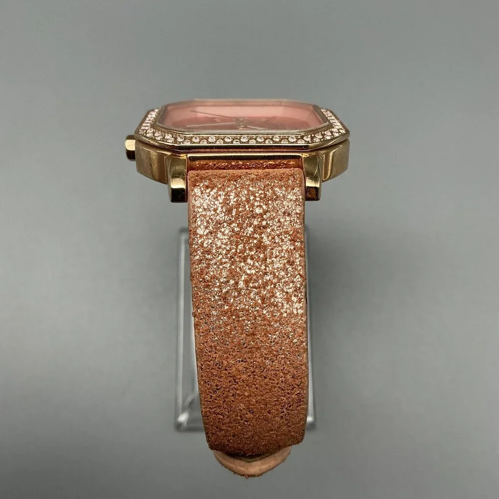 Relic ZR34181 Womens Watch 33mm Octagon Gold Tone Crystals Leather New Battery
